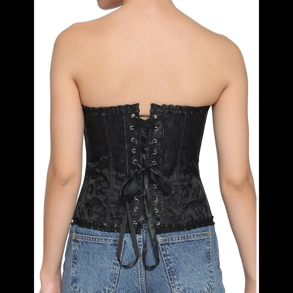 HOT TOPIC BLACK LACE JACQUARD BUSTIER CORSET - Picture 3 of 4